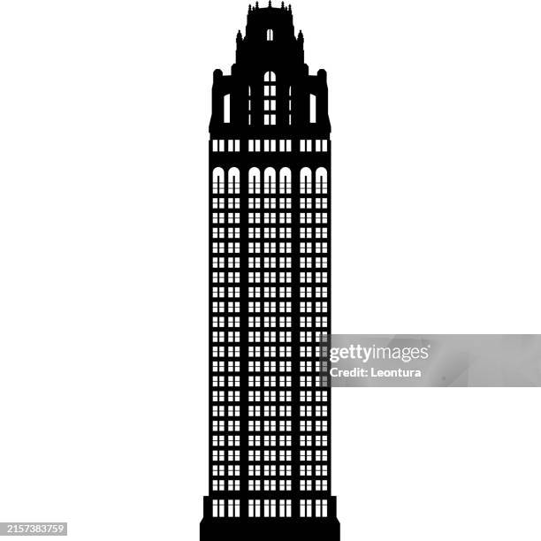 illustrazioni stock, clip art, cartoni animati e icone di tendenza di torre della tribuna, silhouette di chicago - torre del chicago tribune