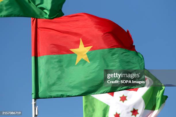 The flag of the Burkina Faso seen in the gallery of flags of the participating countries in the framework of St. Petersburg International Economic...
