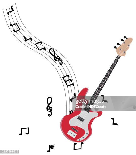bass guitar with musical note - electric guitar stock illustrations