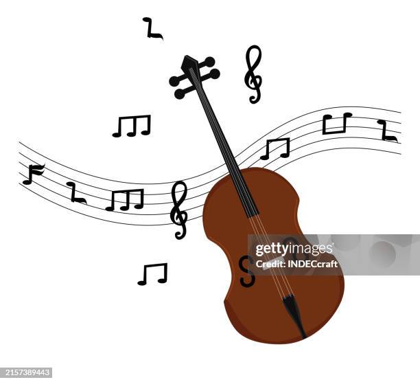 cello with musical note - empty orchestra stock illustrations