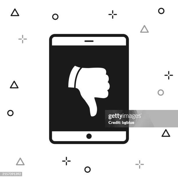 tablet pc with thumbs down. icon on white background - hand using ipad stock illustrations