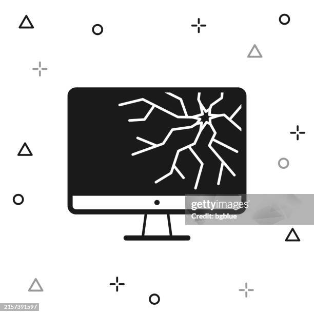 desktop computer with broken screen. icon on white background - broken tv vector stock illustrations