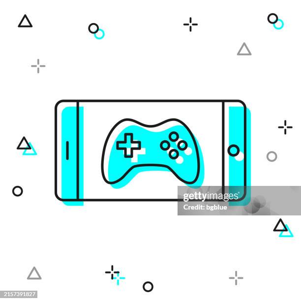 video game on smartphone. line icon on white background - gameboy color stock illustrations
