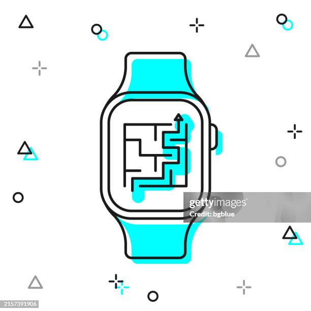 smartwatch with maze. line icon on white background - game path vector stock illustrations