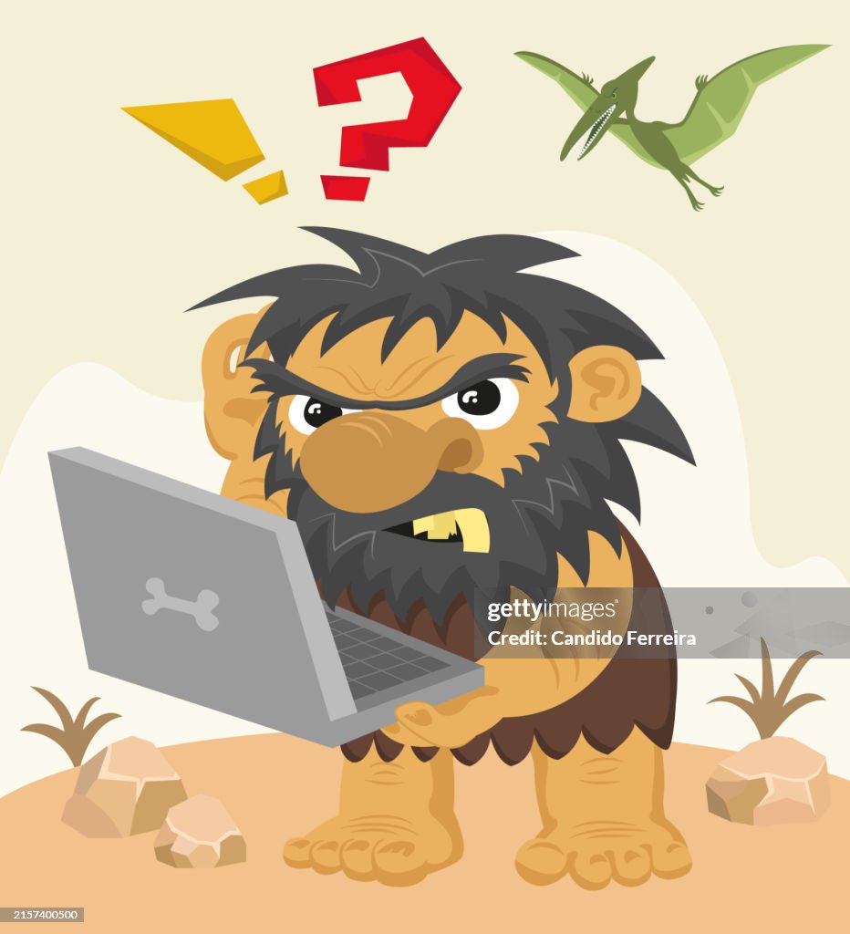Caveman Vs Computer Caveman With Laptop High-Res Vector Graphic - Getty Images