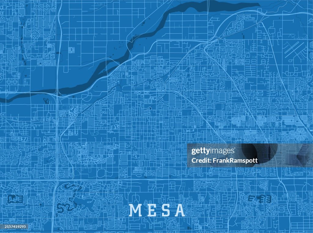 Mesa AZ City Vector Road Map Blue Horizontal