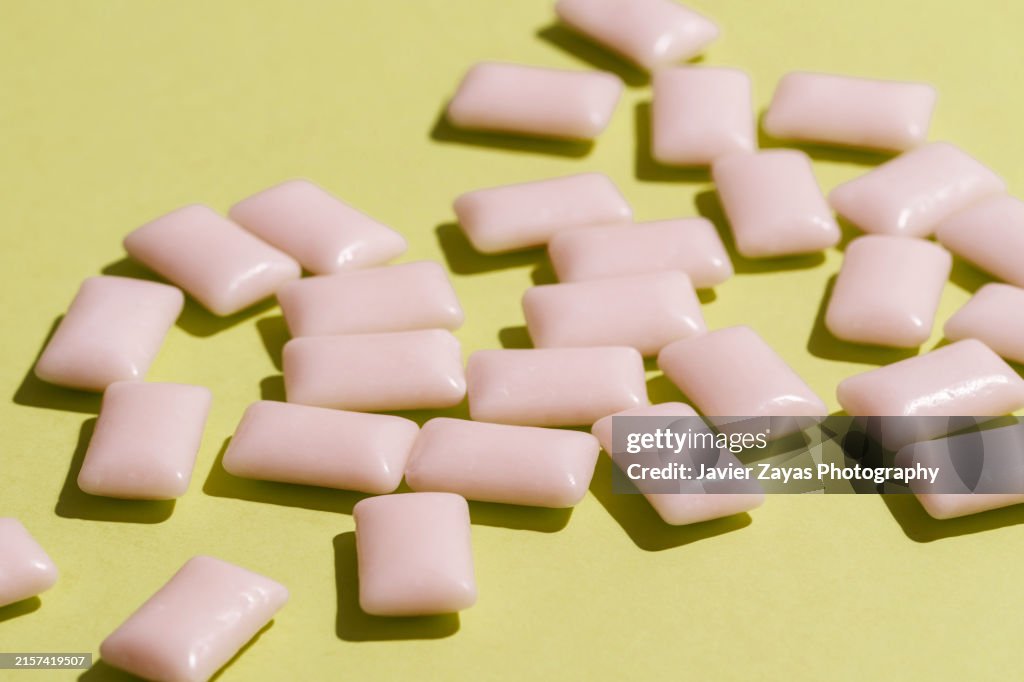 Strawberry Chewing Gum Isolated on Green Background
