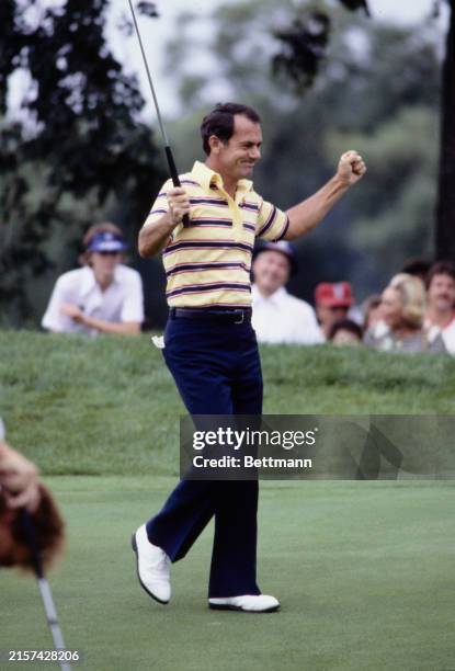Australian golfer David Graham looking confident after sinking a 25 foot put to par the 1st hole of sudden death during the PGA Championship in...