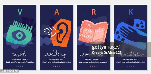 vark learning styles - listening abstract stock illustrations
