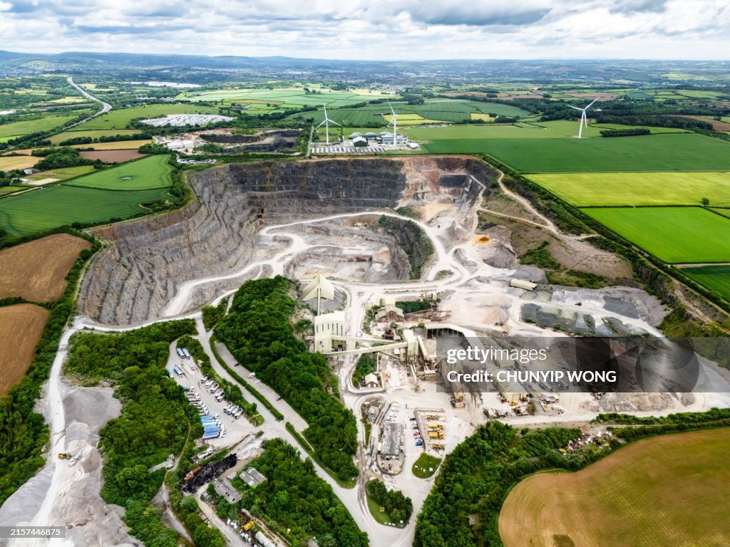 Drone view of Cornelly Quarry in Wales, UK