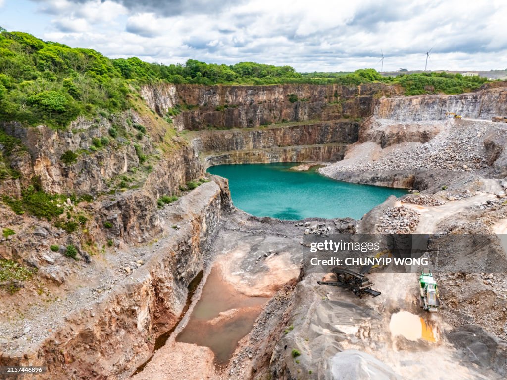 Drone view of Cornelly Quarry in Wales, UK