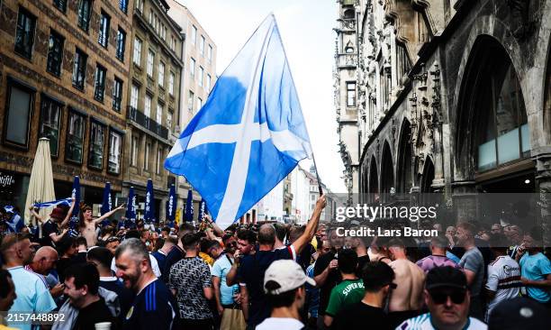 Scotland fans gather on Marienplatz on June 13, 2024 in Munich, Germany.