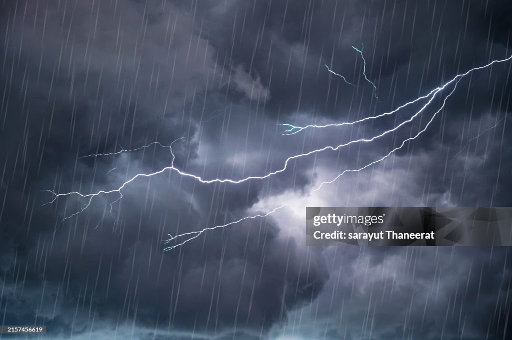 Lightning and heavy rain clouds during the rainy and thunderstorm season