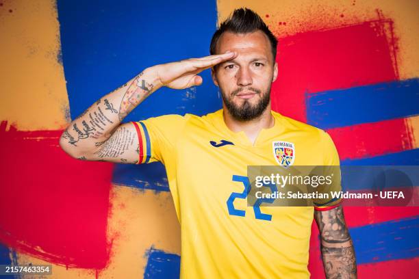 Vasile Mogos of Romania poses for a portrait during the Romania Portrait session ahead of the UEFA EURO 2024 Germany on June 11, 2024 in Wuerzburg,...