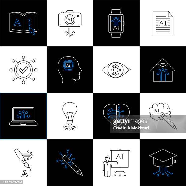 artificial intelligence icons. - learning computer programming stock illustrations