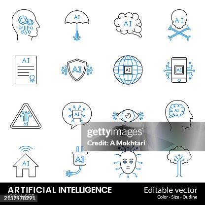 Artificial intelligence icons set. Artificial intelligence icons set.