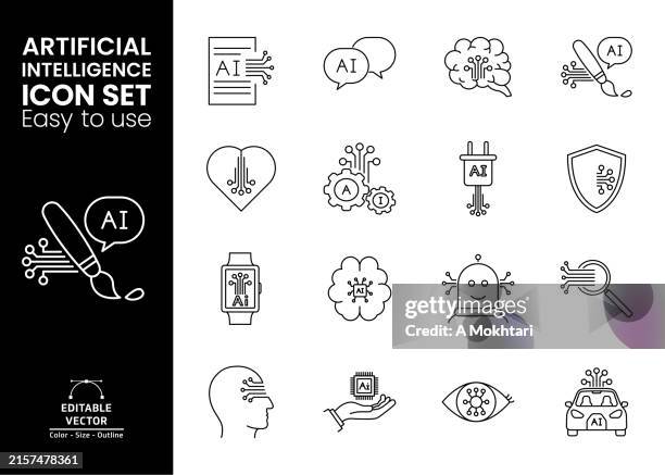 artificial intelligence icons set. - autonomous robots stock illustrations