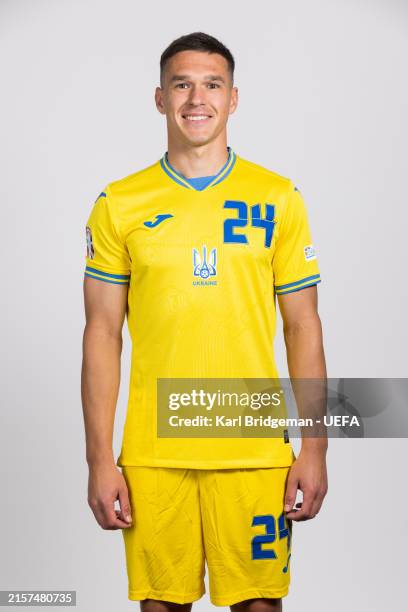 Oleksandr Tymchyk of Ukraine poses for a portrait during the Ukraine Portrait session ahead of the UEFA EURO 2024 Germany on June 13, 2024 in...
