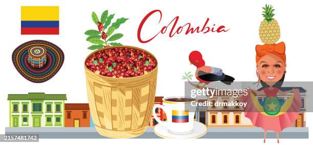 ilustraciones, imágenes clip art, dibujos animados e iconos de stock de símbolos colombianos - américa del sur mapa de america latina