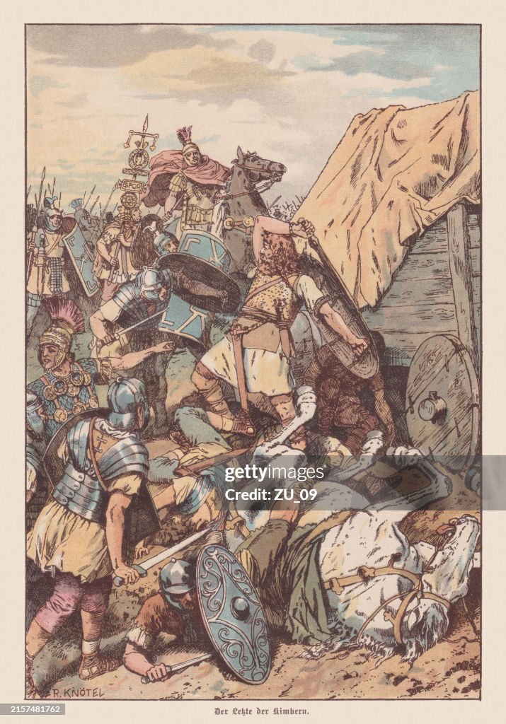 Downfall of Boiorix, king of the Cimbri, chromolithograph, published 1888