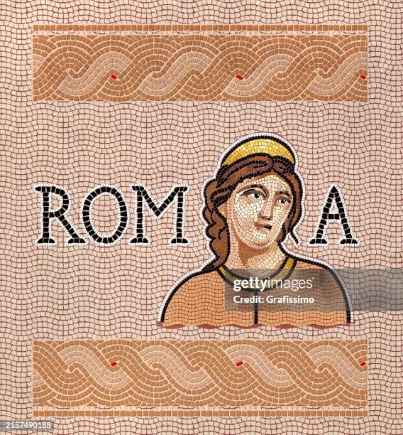 stockillustraties, clipart, cartoons en iconen met antique roman mosaic of woman with golden headgear - romeinse rijk