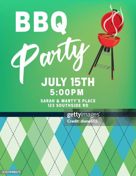 bbq invitation with argyle pattern - green argyle stock illustrations