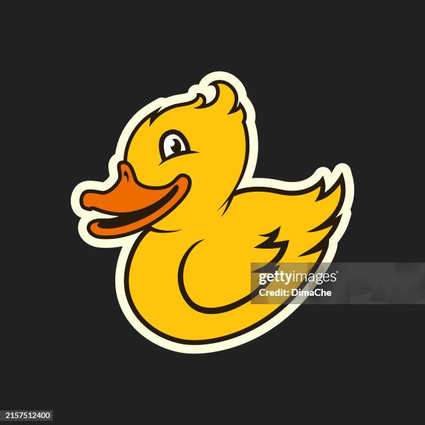 cute duck, duckling sticker - vector icon character mascot - feather floating stock illustrations