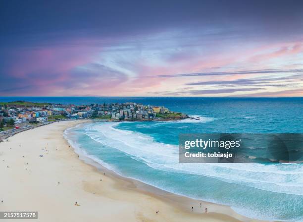 aerial view of bondi beach, sydney - new south wales beach stock pictures, royalty-free photos & images