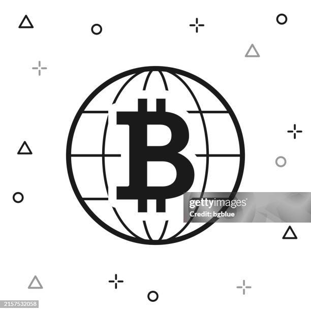 global bitcoin. icon on white background - blockchain technology globe stock illustrations