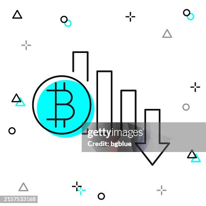 Bitcoin rate decrease. Line icon on white background Bitcoin rate decrease. Line icon on white background