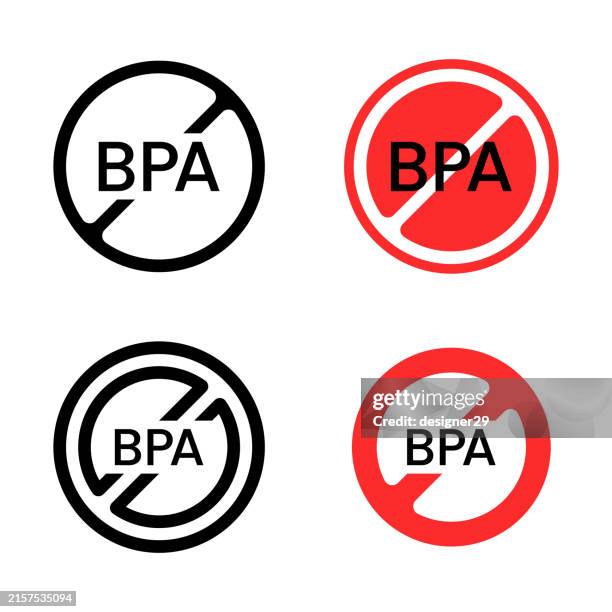bpa free icon set. bisphenol a free vector set. - packaging design plastic stock illustrations
