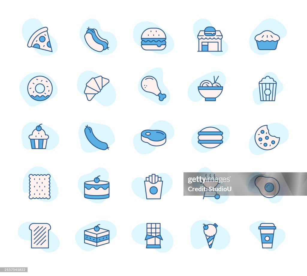 Snacks and Fast Food Icons Set