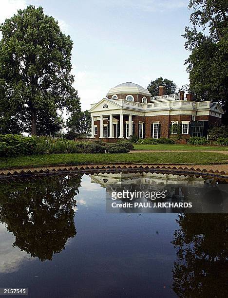 Pond used to store live fish to eat reflects the home of third US President Thomas Jefferson, author of the Declaration of Independence, 12 July in...