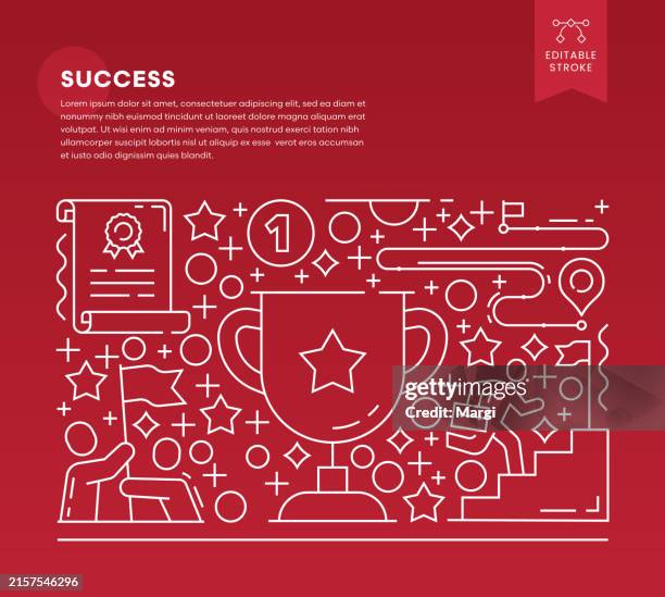 success line art vector illustration - trophy icon editable stock illustrations