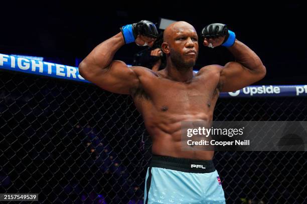 Linton Vassell looks on before fighting Valentin Moldavsky during PFL 2024 week 4 at the Mohegan Sun Arena on June 13, 2024 in Uncasville,...