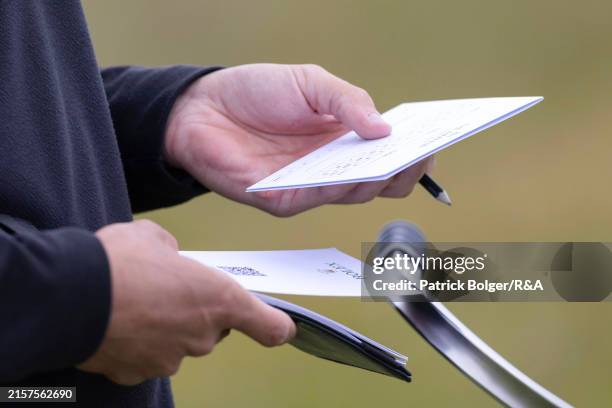 Detail View of a competitor & scorecard during day two of The Amateur Championship at Ballyliffin Golf Club on June 18, 2024 in Donegal, Ireland.