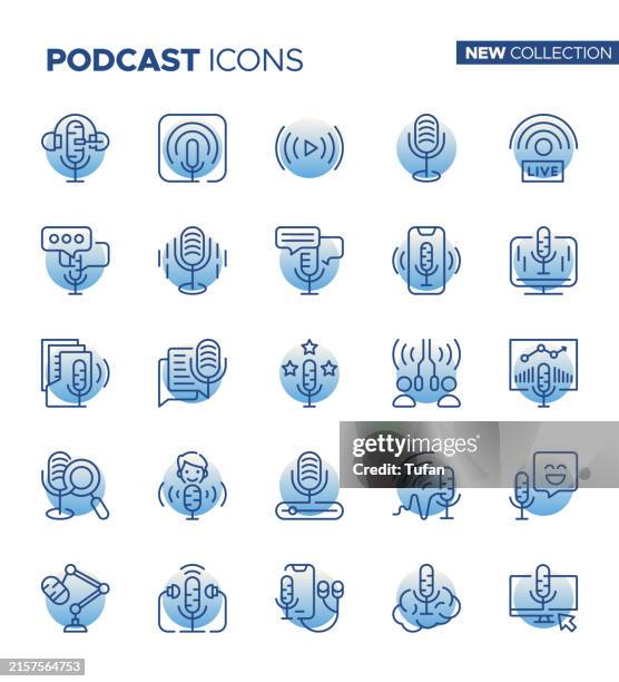 colorful podcast icon set - 32x32 pixel perfect line drawings - concert speakers stock illustrations