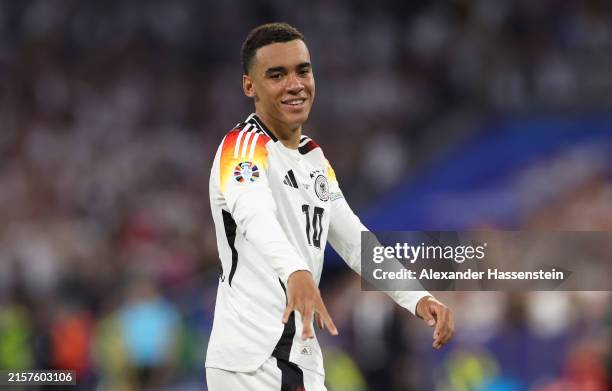 Jamal Musiala of Germany celebrates scoring his team's second goal during the UEFA EURO 2024 group stage match between Germany and Scotland at Munich...