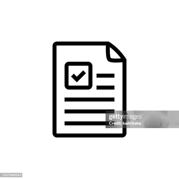 approved and clipboard line icon. - work desk front view no people stock illustrations