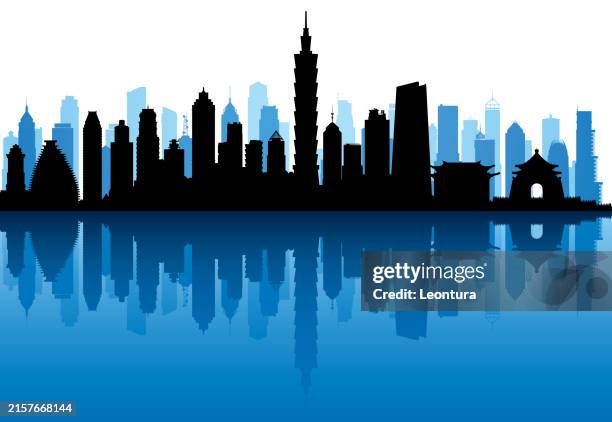 taipei skyline silhouette (all buildings are complete and moveable) - chiang kaishek memorial hall stock illustrations