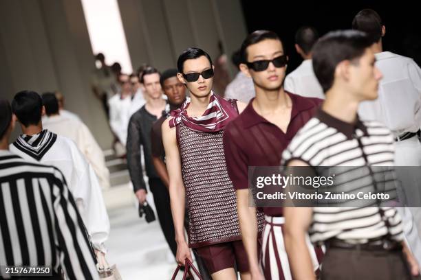 Models walk the runway at the Dolce & Gabbana fashion show during the Milan Menswear Spring/Summer 2025 on June 15, 2024 in Milan, Italy.