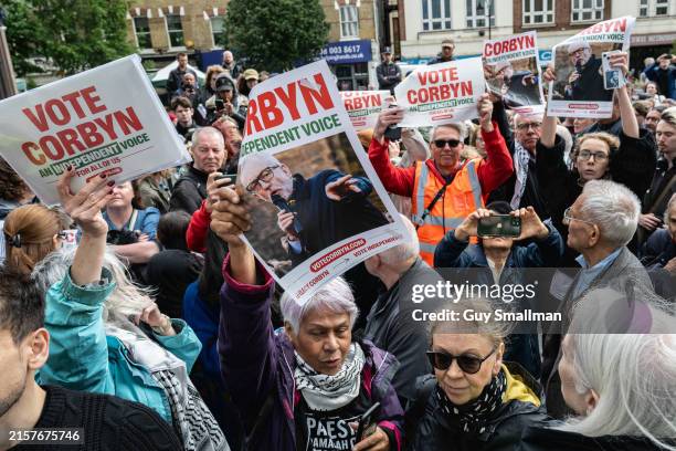 Hundreds of local people attend a rally in support of Jeremy Corbyn and the NHS on June 15, 2024 in London, England. Now standing as an independent...