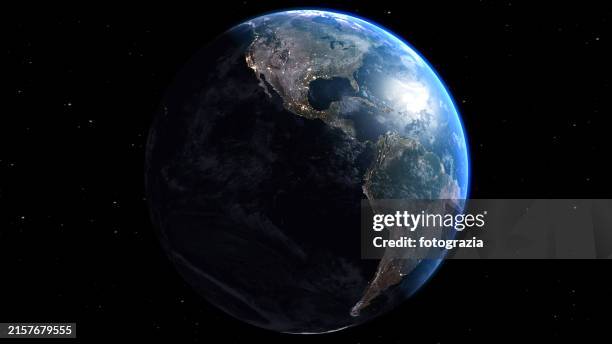 planet earth seen from space. view of south and north america - las américas fotografías e imágenes de stock