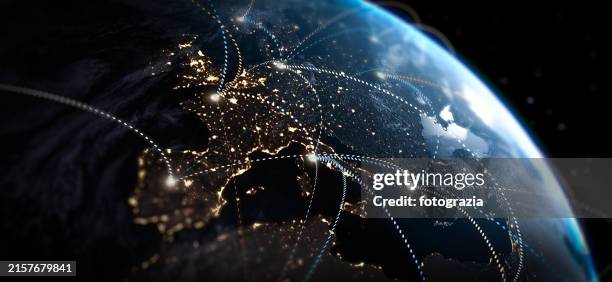global business, internet connection network, flight routes - paris team line stockfoto's en -beelden