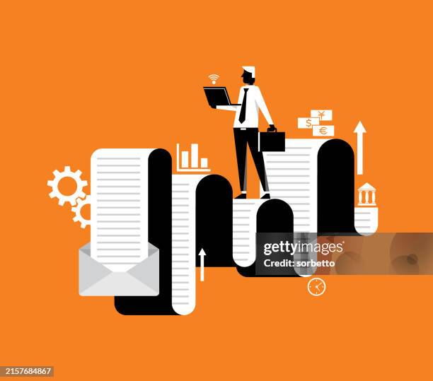 businessman - analysis and statistic online services - paperless statement stock illustrations
