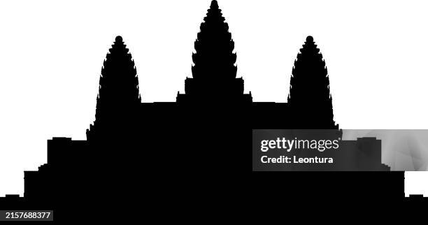 angkor wat, cambodia silhouette - angkor wat stock illustrations