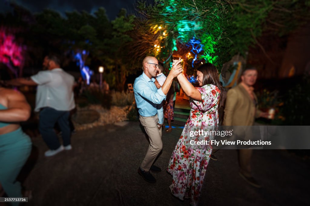 Loving couple dancing at wedding reception