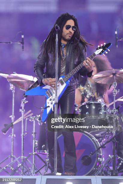 Musician Lenny Kravitz performs ahead the UEFA Champions League 2023/24 final match between Borussia Dortmund v Real Madrid CF at Wembley Stadium on...