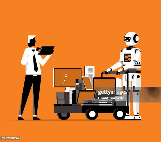 technology evolution - warehouse robot stock illustrations
