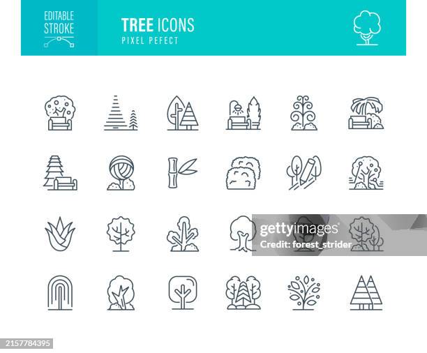 stockillustraties, clipart, cartoons en iconen met tree icons editable stroke - bomenrij